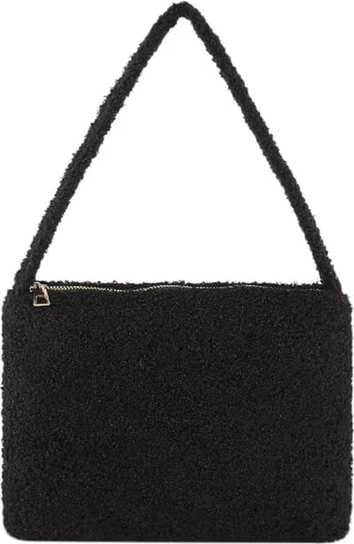 Boucle Tasje - Zwart | Schoudertas / Handtas | 27 x 20 x 4 cm | Polyester / Acryl