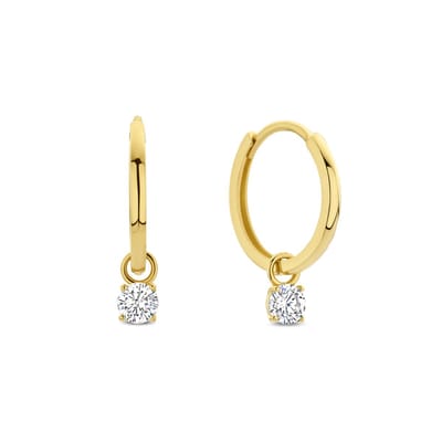 New Bling 9NBG-0715 Gouden Oorringen met Zirkonia - Oorbellen - 14 Karaat - Zirkonia - 3mm - 12mm Doorsnee - 1,2mm Breed - Scharnier - Goud
