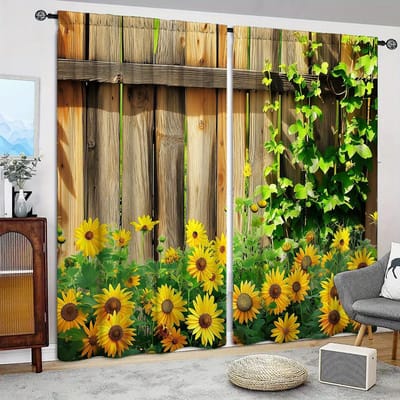 2 stuks Gordijn met Zonnebloemdruk voor Huisdecoratie - Gordijnstokhoes Window Treatment voor Slaapkamer, Kantoor, Keuken en Woonkamer 75cmX165cm X 2pcs