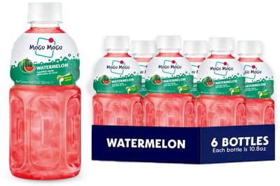Mogu Mogu Watermeloen 6 x 320 ml – Frisdrank met nata de coco | Tropische limonade met kokosstukjes | Verfrissend genotsdrankje om te drinken & kauwen met Kajal Sticker