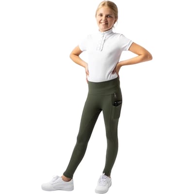 Horze Gillian Full Seat Compressie Tights, kinderen, groen, 122/128