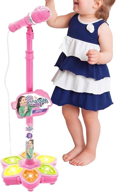 Karaoke Microfoon - Speelgoedset Muziek - Kinderen Zingen - Verstelbare Standaard - 22 cm Hoogte - Roze