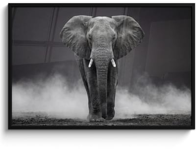 Poster in lijst - Fotolijst 120x80 cm - Posters - Olifant - Zwart - Wit - Rook - Posterlijst zwart - Decoratie - Wanddecoratie woonkamer - Muurdecoratie slaapkamer