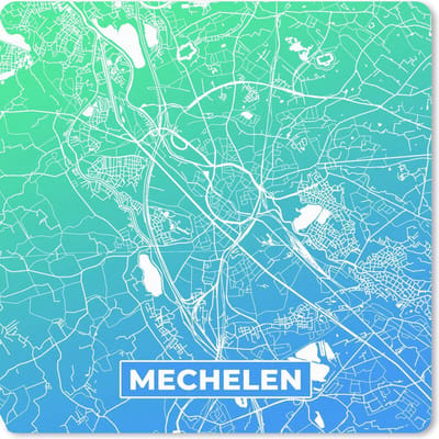 Muismat 20x20 cm - Mousepad Stadskaart - Mechelen - België - Blauw - Muismatten