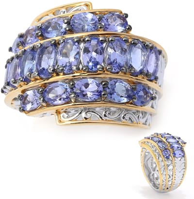 Cavill - 925 Sterling Zilveren Ring met 19 Ovale & Peer Tanzanieten uit Tanzania - Palladium - Elegante Damesring - Tijdloze Sieraden