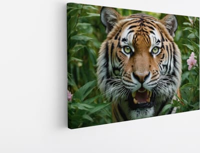 Saammp Canvas Schilderij - Boze Tijger - Natuur - Dieren - 45x30 - Foto op canvas - Wanddecoratie - Muurdecoratie Woonkamer - Slaapkamer decoratie - Canvas Print
