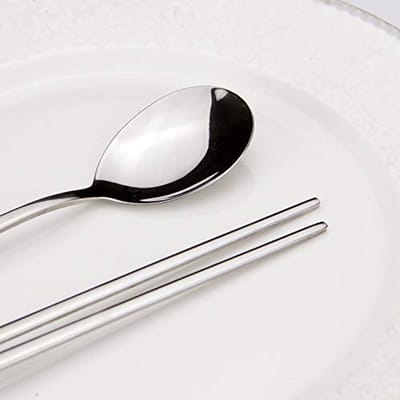 5 Paar Roestvrijstalen Eetstokjes en Lepels Set - Herbruikbaar Keukenbestek voor Thuis en Restaurant