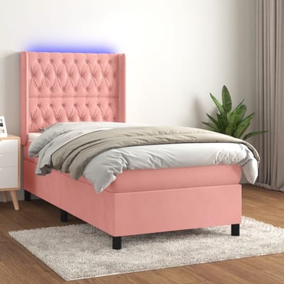 vidaXL - Boxspring - met - matras - en - LED - fluweel - roze - 90x200 - cm