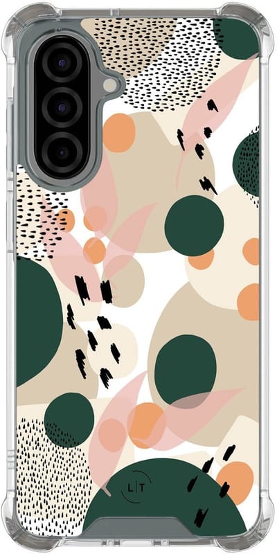 Shockproof hoesje - Geschikt voor Samsung Galaxy A36 - Abstract painted - Extra sterke case - TPU/polycarbonaat - Print / Illustratie - Beige, Transparant