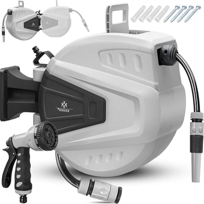 Automatische Slanghaspel - Wandslangbox - Tuin Besproeien - 180° Draaibaar - 15 + 2 m slang - Grijs