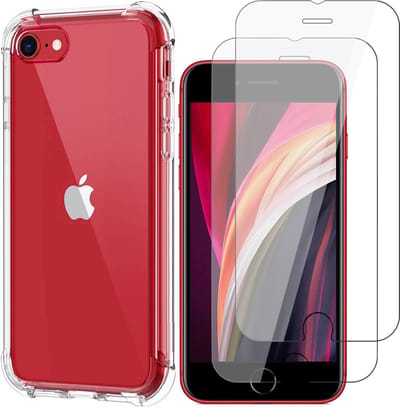 Hoesje geschikt voor iPhone SE 2020 / SE 2022 / 8 / 7 - Back Cover Anti Shock Siliconen Case Transparant Hoes + 2x Screenprotector Gehard Glas Beschermglas Tempered Glass Screen Protector