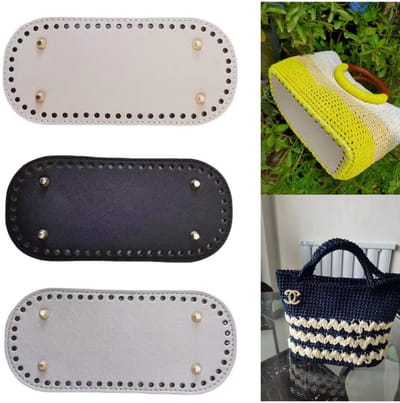Dailygoods- Bodem voor leren tassen - 3 stuks - 22 x 10 cm - PU-leer - Ovale bodem - Voorgestanste gaten - Geschikt voor handgemaakte haaktassen - Tasbodem