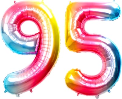 Ballon Cijfer 95 Jaar Regenboog Helium Ballonnen Verjaardag Versiering Cijfer Ballon Feest Versiering Met Rietje - 86Cm