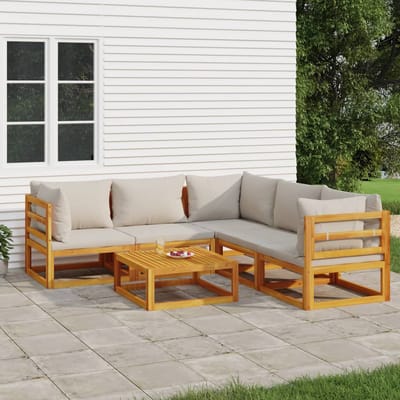 vidaXL - 6-delige - Loungeset - met - lichtgrijze - kussens - massief - hout