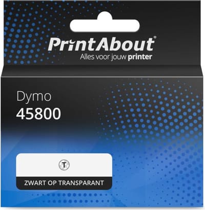 PrintAbout huismerk Tape 45800 (S0720820) Zwart op transparant (19 mm) Geschikt voor Dymo
