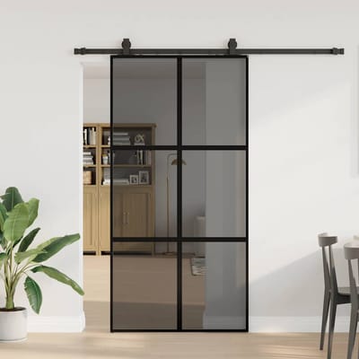 vidaXL - Schuifdeur - met - beslagset - 102,5x205 - cm - gehard - glas - zwart