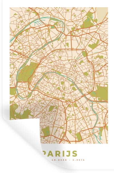 Muurstickers - Sticker Folie - Kaart - Parijs - Stadskaart - Vintage - Plattegrond - 20x30 cm - Plakfolie - Muurstickers Kinderkamer - Zelfklevend Behang - Zelfklevend behangpapier - Stickerfolie