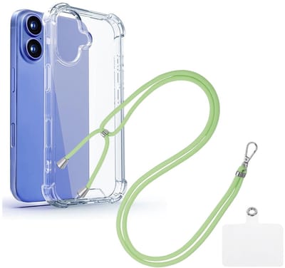Shock Proof Case Hoes Geschikt voor iPhone 16 Hoesje Transparant Met universele Telefoonkoord groen - Cover - Nek Hanger - Koord Hoes