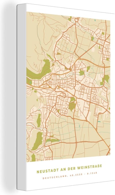 Canvas Schilderij Neustadt an der Weinstraße - Kaart - Vintage - Plattegrond - Stadskaart - 20x30 cm - Wanddecoratie