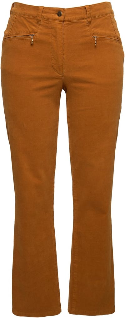 Ulla Popken - Dames - Corduroy broek Mony comfortabele tailleband ritszakken - Goudbruin - Maat 60