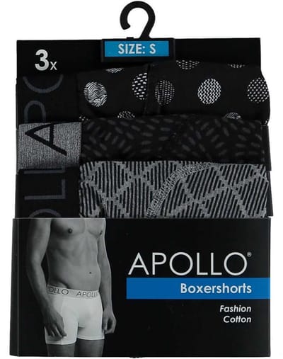 Apollo Boxershort Heren Katoen Grijs/zwart 3 Stuks Maat S