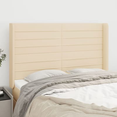 vidaXL - Hoofdbord - met - randen - 147x16x118/128 - cm - stof - crèmekleurig