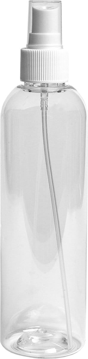 Lege Plastic Fles 250 ml PET Tall Boston 24 - transparant - met witte verstuiver dop – set van 10 stuks - navulbaar - leeg