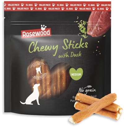 Rosewood Chewy Sticks Medium Hondensnack Eend 500 g - Kauwsticks Runderhuid - Kauwsnack - Graanvrij
