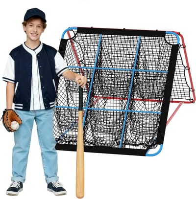 2-in-1 Baseball Rebounder & Pitching Net - 9 Pockets voor Werpprecisie - Verstelbaar in 12 Hoeken - Multi-sport Trainingsnet voor Honkbal, Voetbal & Softbal - Voor de Tuin