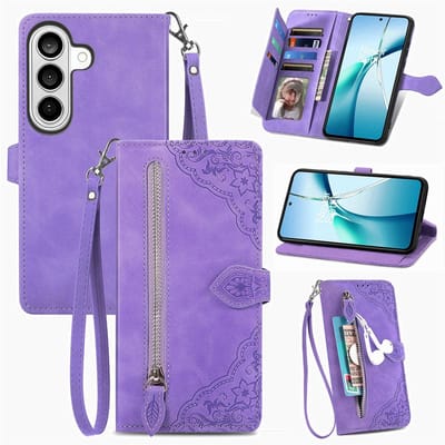 Telefoonhoesje geschikt voor Samsung Galaxy A57 5G - Portemonnee met rits - book-case hoesje - ruimte voor 7 pasjes - paars