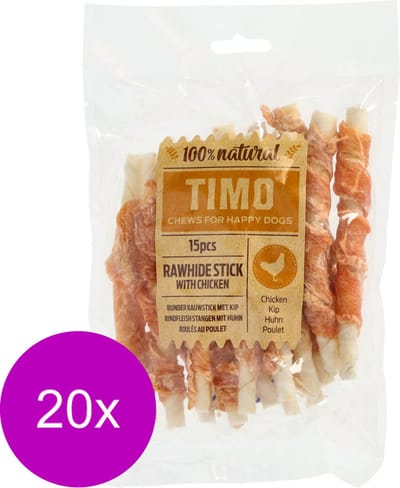 Timo Runder Kauwstick - Hondensnacks - 20 x Kip 12 cm 150 g 15 stuks