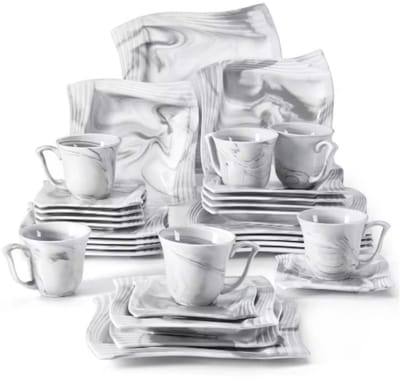 Chateau Bordenset – Dinerborden – 6 persoons – 30 delig – Wit Keramisch – Ontbijtborden – Elegant tafelservies