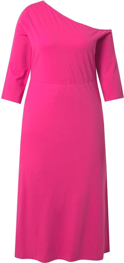 Ulla Popken - Dames - Maxi-jurk links strapless A-lijn 3/4-mouwen - Roze - Maat 46+