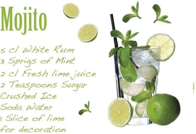 Muursticker - Mojito - Cocktail - Zelfklevend - Muurdecoratie - Stickers - Keuken - Eetkamer - 100 x 70 cm - Groen - Komar