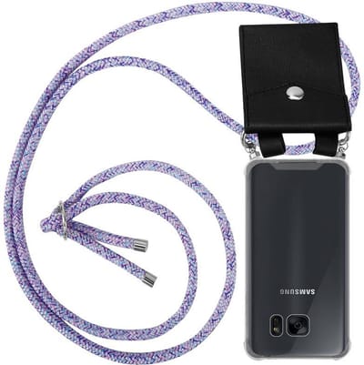 Cadorabo Hoesje geschikt voor Samsung Galaxy S7 in EENHOORN - Silicone Mobiele telefoon ketting beschermhoes met zilveren ringen, koordriem en afneembaar etui