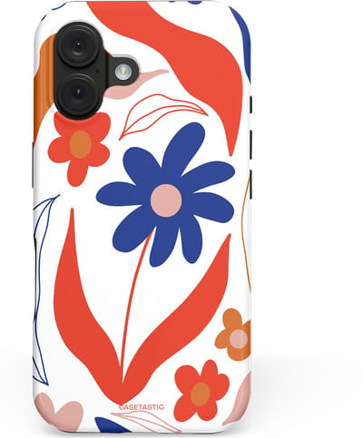 Casetastic hoesje geschikt voor Apple iPhone 16 - MagSafe - Dubbellaagse bescherming - Kleuren in bloei - Fashion Case - Wit Rood Perzik Donkerblauw