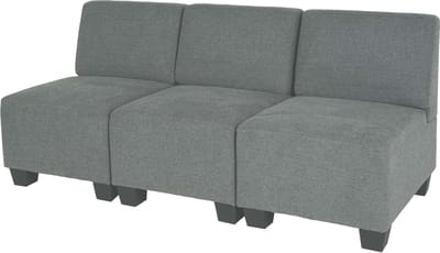 Modulaire 3-zitsbank Lyon, stof/textiel ~ grijs, zonder armleuningen