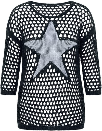 Angel of Style - Dames - Trui relaxed fit grof breisel ster 3/4-mouwen - Zwart - Maat 42