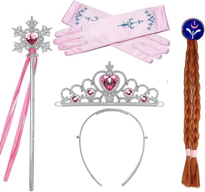 Princess Accessoires voor Meisjes - 4 Delige Set met Handschoenen, Kroon, Toverstok en Haarband voor Verkleedfeest en Verjaardag Cosplay
