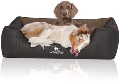 Knuffelwuff orthopedisch hondenbed Outback van laser-gewatteerd kunstleer XL 105 x 75cm zwart/grijs