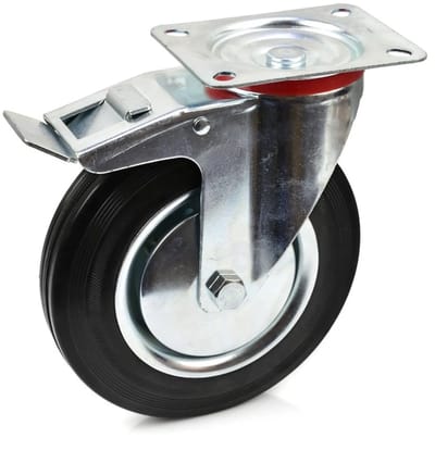 GEKO Zwenkwiel met rem - 200mm - Staal en rubber - 180 kg draagkracht