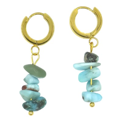 Gold-plated oorringen van stainless steel met larimar natuursteen hangers – 9mm / 35mm