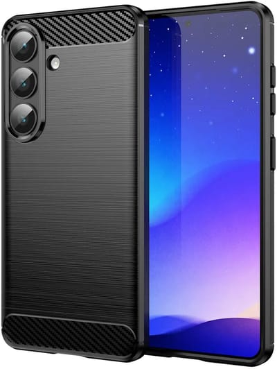 MobyDefend Hoesje - Geschikt voor Samsung Galaxy S26 - TPU Backcover - Geborstelde Metaal & Carbon-Look - Zwart