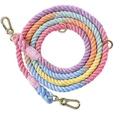 Handgemaakte Hondenriem Multifunctioneel Dubbelkoppig Gevlochten Honden Trainingsriem met Gouden Accessoires 210x1.2cm / 82.7x0.5in