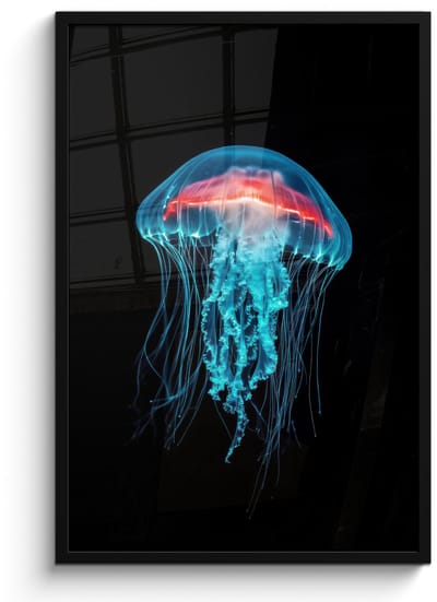 Poster in lijst - Fotolijst 60x90 cm - Posters - Kwal - Tentakels - Blauw - Licht - Posterlijst zwart - Decoratie - Wanddecoratie woonkamer - Muurdecoratie slaapkamer