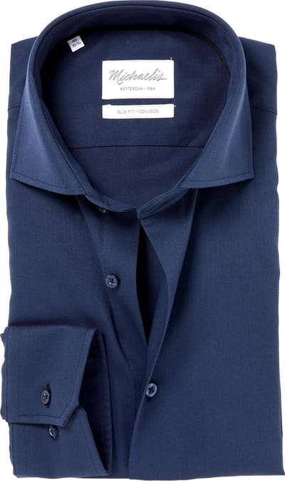 Michaelis slim fit overhemd - Oxford - navy blauw - Strijkvrij - Boordmaat: 41 (EU maat: L)