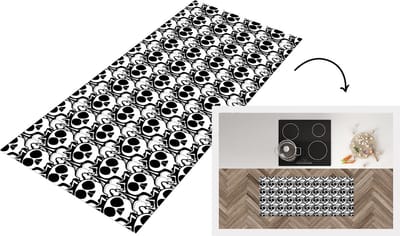 Keukenloper - Loper keuken - Tiener - Skull - Zwart - Patronen - 120x50 cm - Keukenloper vinyl