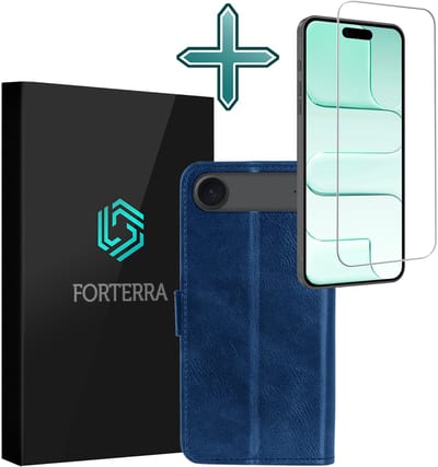 Hoesje Met Screenprotector - Geschikt voor Apple iPhone Air - Luxe Pasjeshouder - Flipcase - Bookcase Portemonee - Flip Case - Kunstleer Book Case - Book Cover - Walletcase - Portemonneehoes - Donkerblauw
