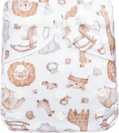 Oefenbroekje - 3 tot 15 kg- wit met dieren print - herbruikbare luier - uitwasbaar broekje - 100% organisch katoen - lichtgewicht broekje