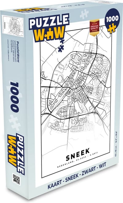 Puzzel Kaart - Sneek - Zwart - Wit - Legpuzzel - Puzzel 1000 stukjes volwassenen